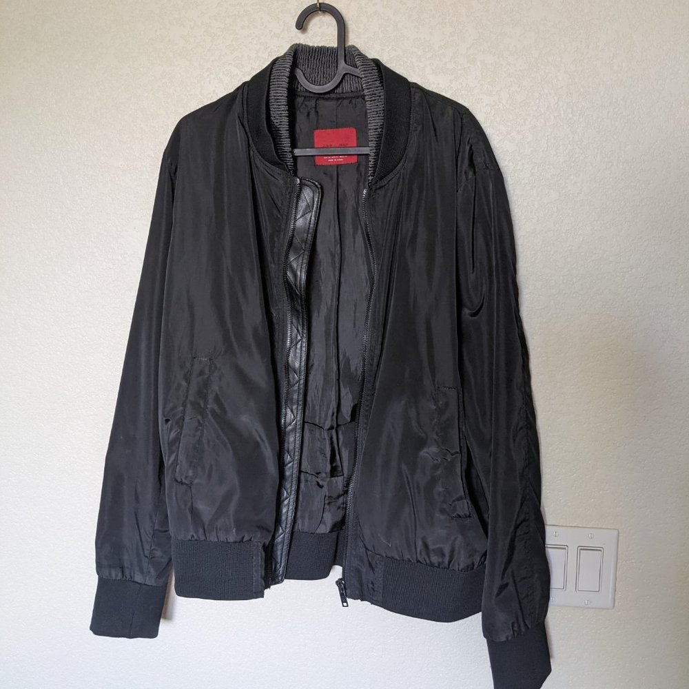 Zara Black Bomber Jacket Double Collar